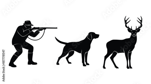 Hunter dog and deer silhouette a scene of pursuit and wilderness