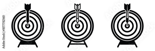 Target icons with arrows hitting bullseye precisely,Target icon set, goal icon, Focus target icon vector illustration,Target icon .Precision Target Icon. Bullseye, Focus, Crosshair, Reticle,Viewfinder
