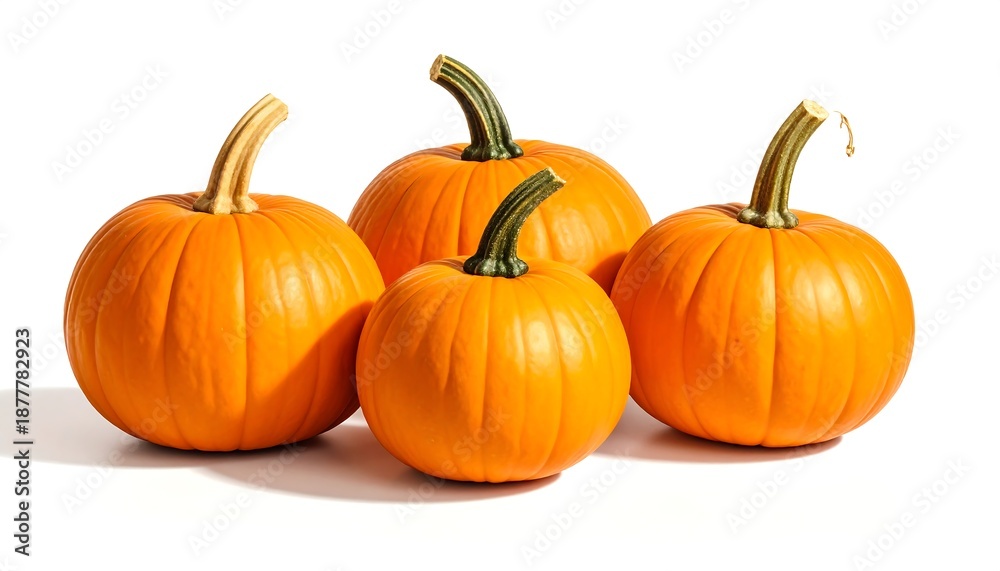 Fototapeta premium Four Pumpkins Displayed on a White Background.