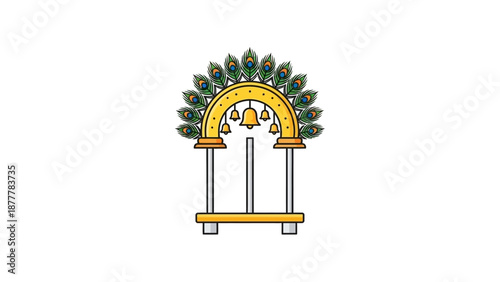 A traditional arched gateway decorated with peacock feathers, symbolizing the spiritual and cultural significance of Thaipusam celebrations