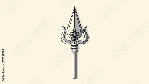 Monochrome vector art of a divine Vel spear, a revered spiritual symbol integral to Hindu religious ceremonies and Thaipusam, signifying devotion