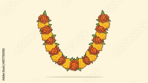 Vibrant floral garland, a symbol of devotion and celebration, perfect for traditional Indian festivals like Thaipusam, offering an elegant touch to cultural designs and spiritual events