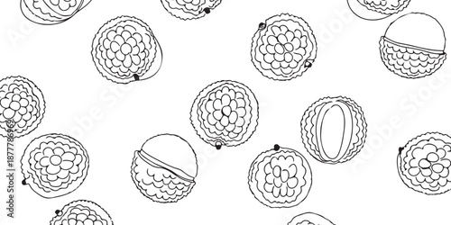 Pattern of Lychee Fruits Hand-Drawn Outline Illustration on White Background