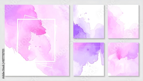 Watercolor Backgrounds Set with Purple and Pink Hues for Creative Projects.