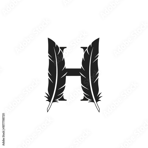Elegant Letter H Monogram with Stylized Feather Accents Vector Illustration for Branding and Design