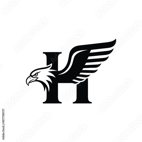 Dynamic Eagle Head and Wing Design with Capital Letter H Vector Graphic