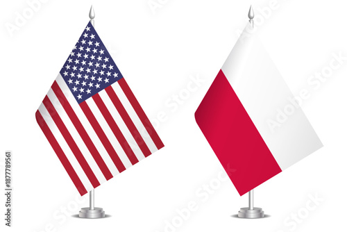 Flags of United States and Poland. The concept of partnership and joint action. Symbol of partnership, cooperation, international collaboration, peaceful negotiations, alliance, bilateral