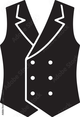 Double-Breasted Waistcoat icon in silhouette white background..