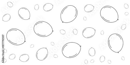 Seamless pattern of balloons and bubbles, simple outline illustration for party decoration and celebration