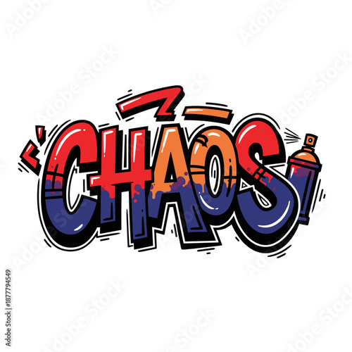 Graffiti Art Word Chaos Spray Paint Can.