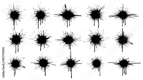 Black Ink Drops and Paint Splashes – Collection of Isolated Stains, Spots, and Urban Ink Blots.ai