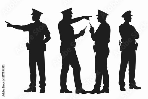 silhouettes of police officers in various stances