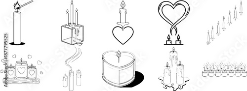 Romantic Candle Line Art Collection Set