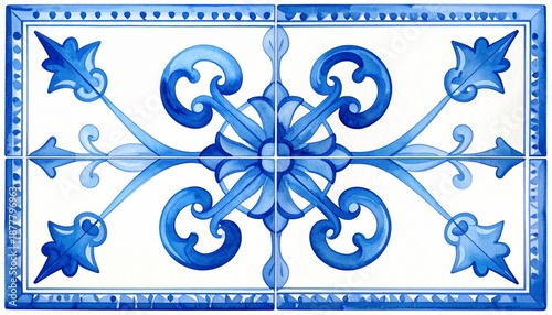 Blue and white decorative tile design with floral patterns