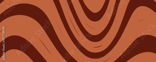 Retro coffee color background. Milk chocolate liquid dessert texture. Wavy swirl candy pattern for poster, cover, banner, pamphlet. Vintage brown trippy hippie wallpaper in 60s or 70s style. Vector