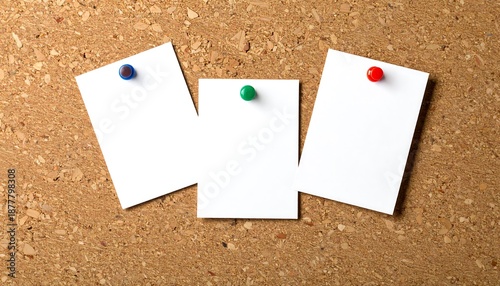 Blank notes pinned to a cork board for reminders and messages.