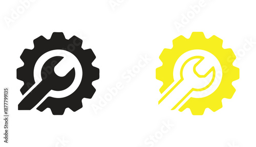 Blue gear and wrench icon for technical support and repair services - Line and glyph solid icon and logo templete
