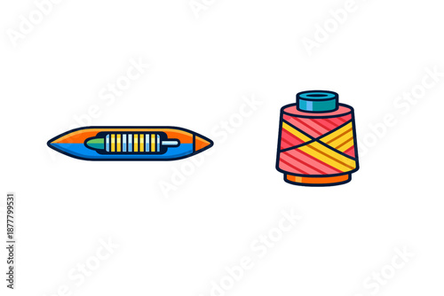 Sewing shuttle and thread spool icons