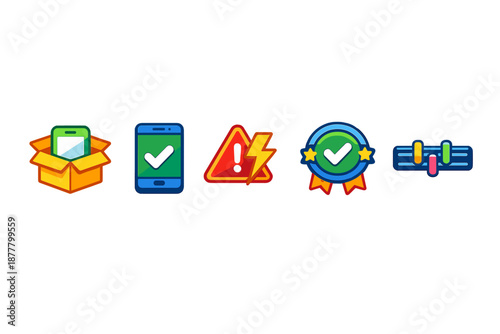 Set of five flat icons for applications and services
