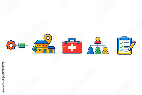 Set of icons representing business processes and services