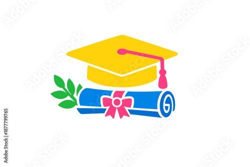 Graduation cap and diploma with laurel wreath