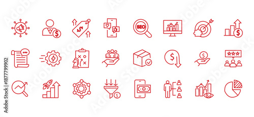 Increase sales icon set. Editable line icons. Vector illustration.