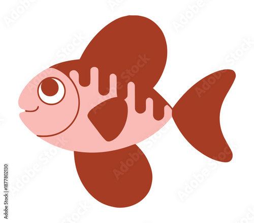 Cute pink fish with brown fins swimming happily