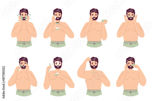 Face care man routine concept set. 