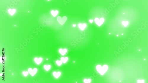 Cute white glowing hearts green screen video overlay template for Valentine's Day wedding romantic projects