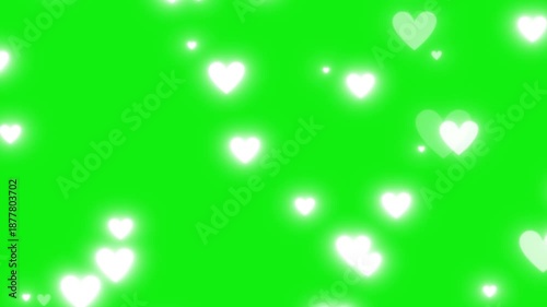 Cute white glowing hearts green screen video overlay template for Valentine's Day wedding romantic projects