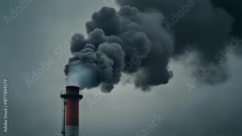 Industrial Smokestack Emitting Thick Black Pollution Smoke