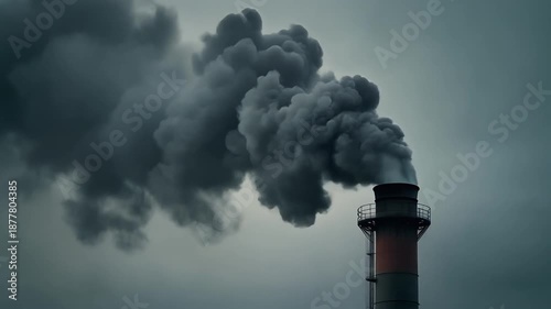 Industrial Smokestack Emitting Thick Black Pollution Smoke