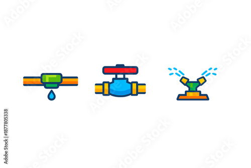 Watering system icons: drip, valve, and sprinkler