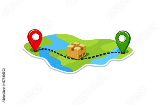 Package delivery route illustration with map pins