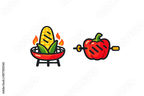 Grilling Corn and Bell Pepper Icons