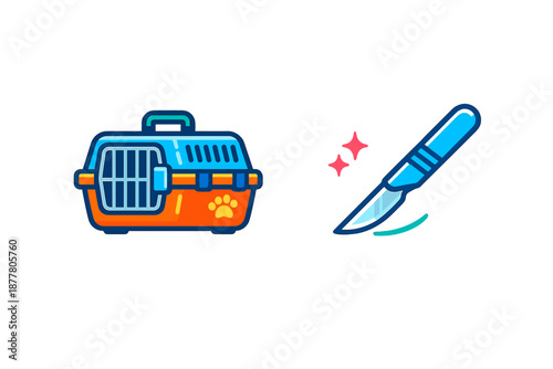 Pet carrier and surgical scalpel with glowing effect