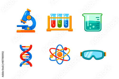 Science icons with glowing neon effect