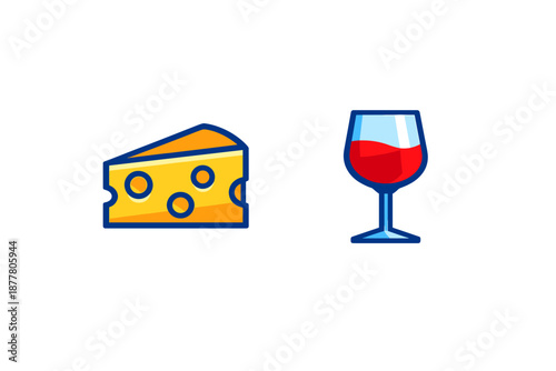 Illustration of cheese and wine with glowing outline