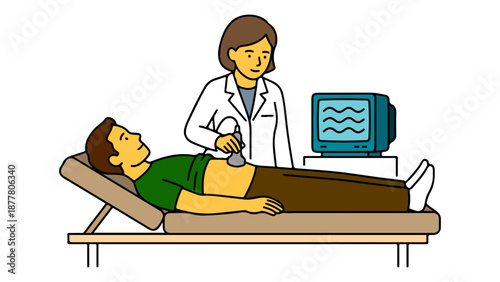 simple illustration of a person getting echocardiogram, simple echocardiogram illustration on white background