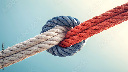 Two Colorful Ropes Tied in a Strong Knot Symbolizing Unity