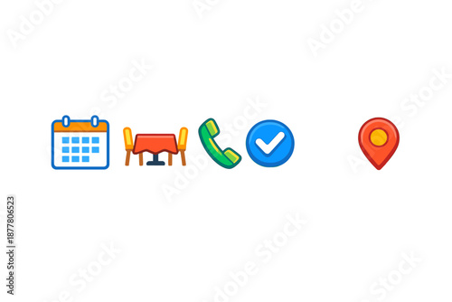 Digital Icons: Calendar, Table, Phone, Checkmark, and Location Pin