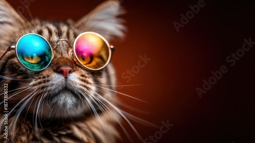 Wallpaper Mural A playful close-up portrait of a fashionable cat donning vibrant sunglasses, epitomizing charisma and a fun-loving spirit in a whimsical artistic style. Torontodigital.ca