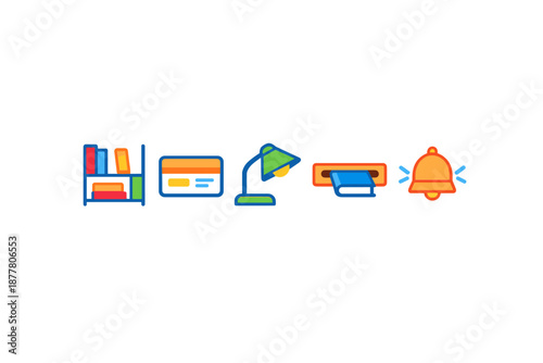 Modern icons of learning, finance, and alerts on a dark background