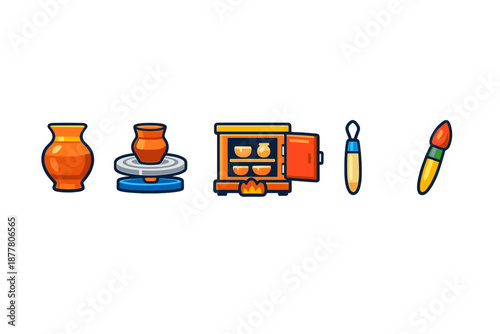 Pottery tools and kiln icons