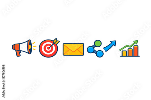 Marketing and growth icons with glow effect