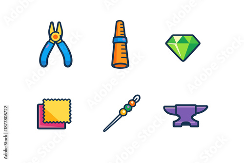 Jewelry Making Tools and Supplies Icon Set