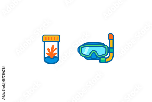 Coral and Snorkel Gear Icons on Dark Background