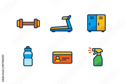 Gym and fitness icons in a flat design style