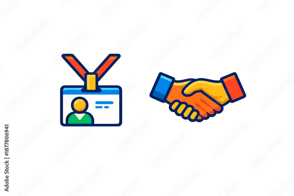 Fototapeta premium Business icons: ID badge and handshake