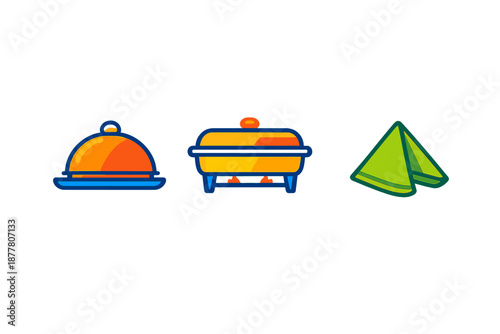 Set of cartoon icons for food and dining